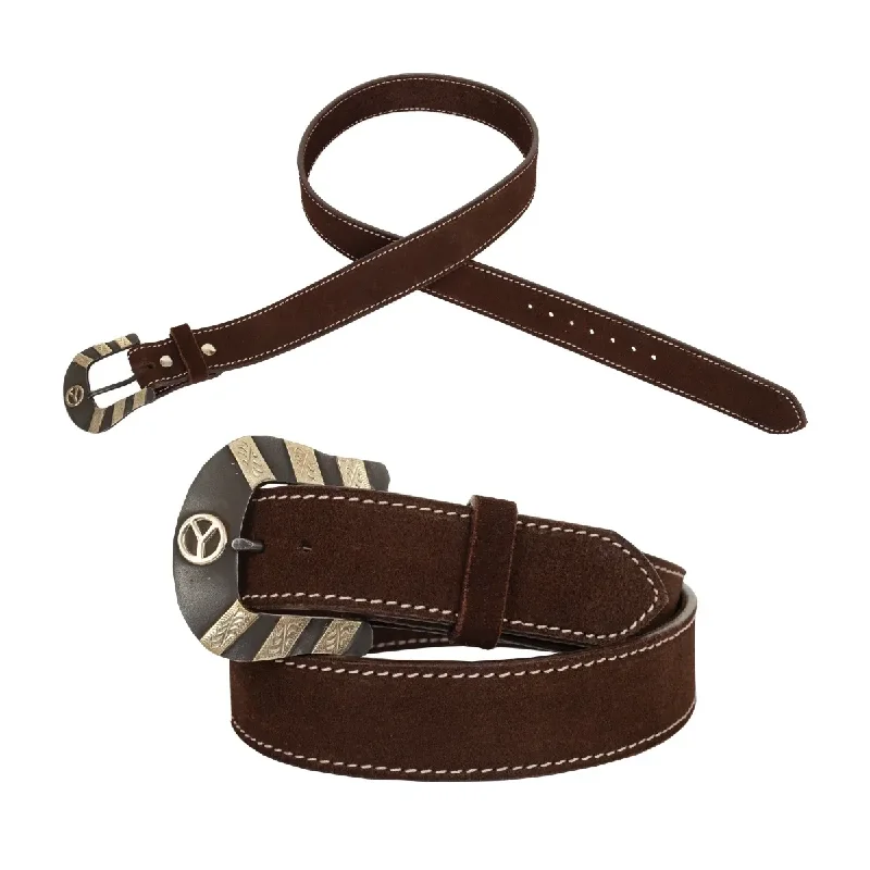 wide leather belt for casual skirts with bold buckle -Men's Circle Y Western Belt #2021-BT