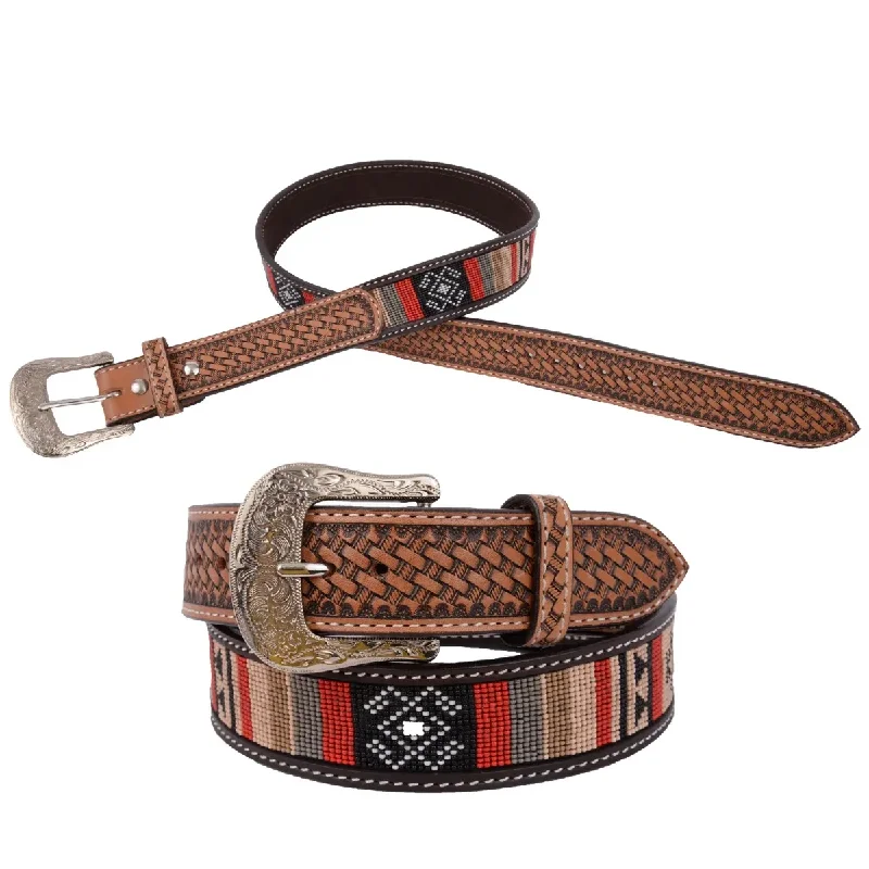 belt with geometric buckle for casual trousers -Men's Circle Y Western Belt #2023-BT