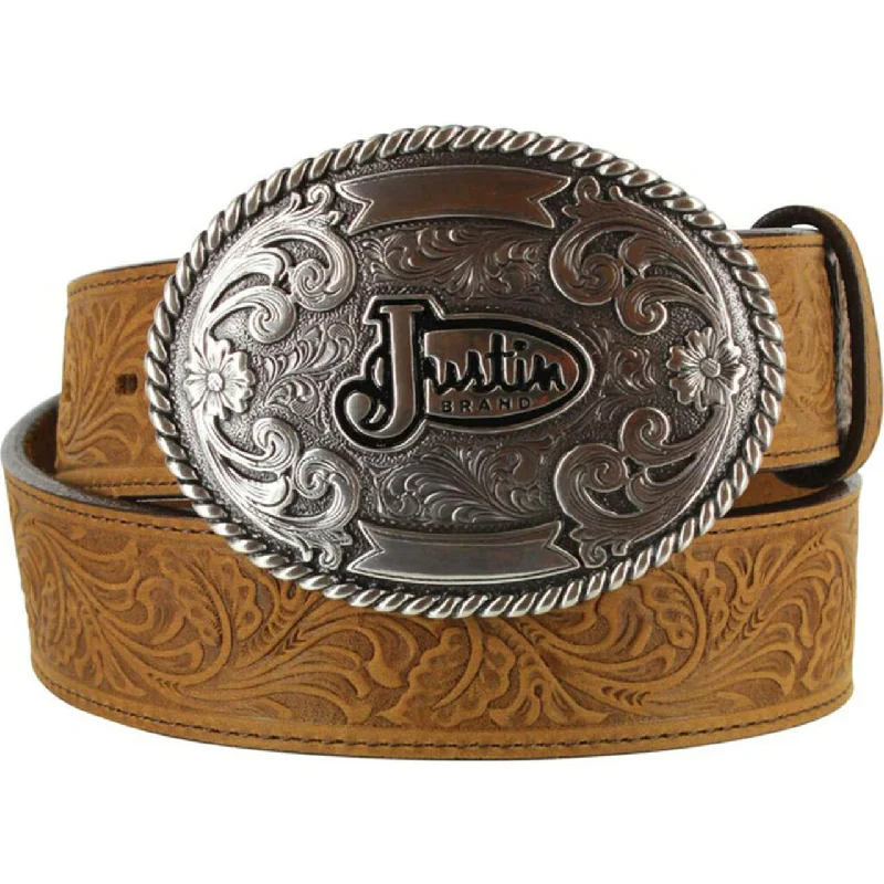 waist belt with square buckle for office trousers -Men's Justin Trophy Western Belt #242CG