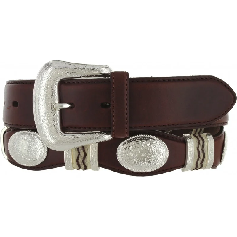 casual leather belt with trendy finish for skirts -Men's Brighton Brown With Conchos Belt #9117L