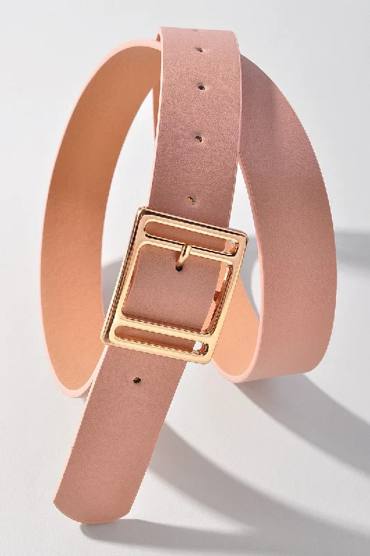 comfortable leather waist belt with chic buckle -Blush Leather Belt with Square Buckle