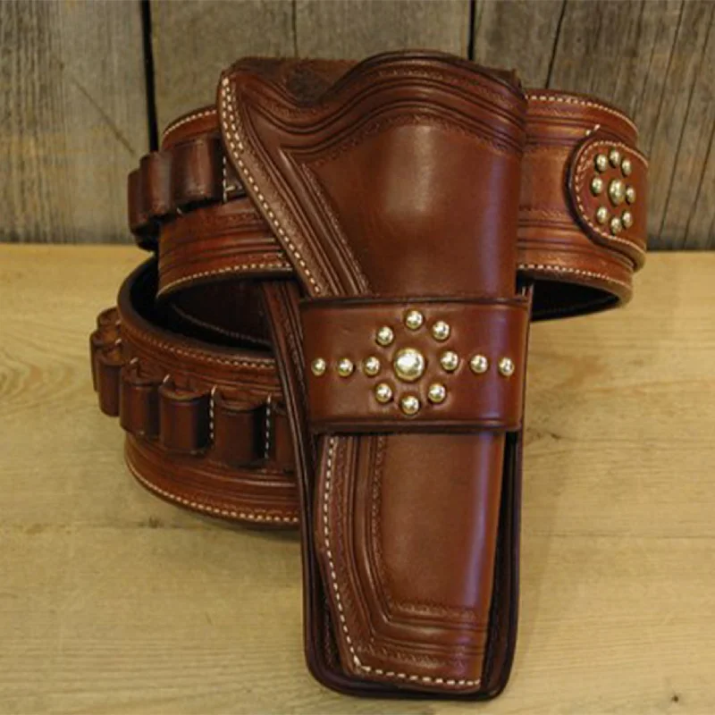 leather waist belt with silver clasp for business wear -Border Gunbelt & Holster with Spots