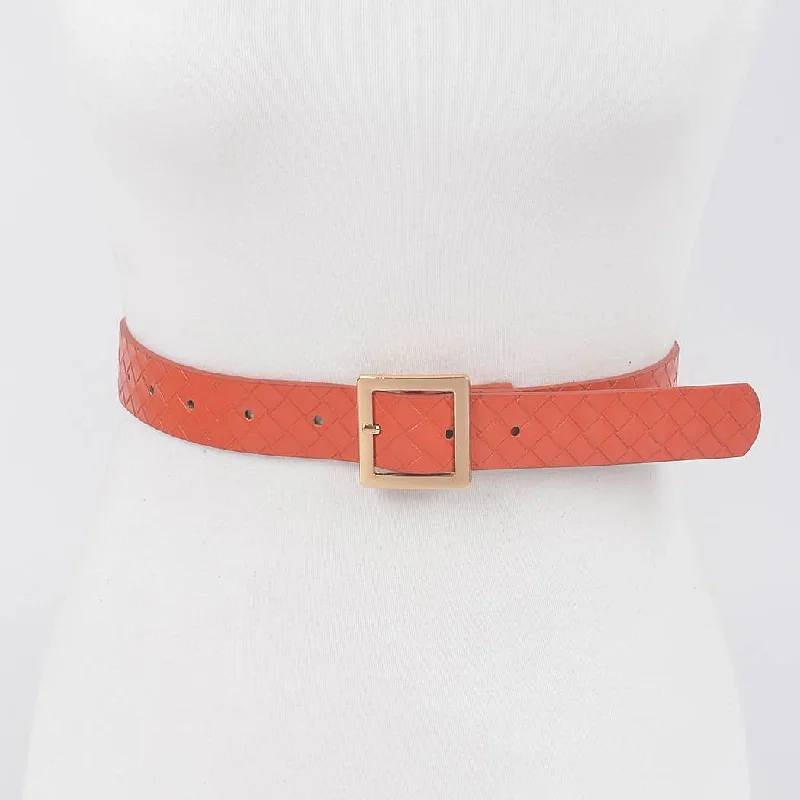 wide leather waist belt for trendy outfits -Orange Square Buckle Braided Belt