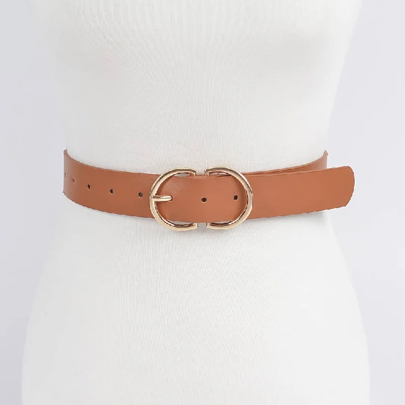 wide leather belt with unique design for skirts -Two Round Buckle Belt