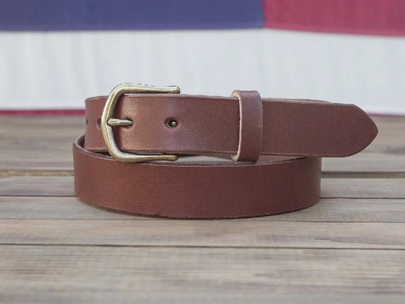 leather waist belt with statement buckle for jeans -1.25" | Brown Leather Belt