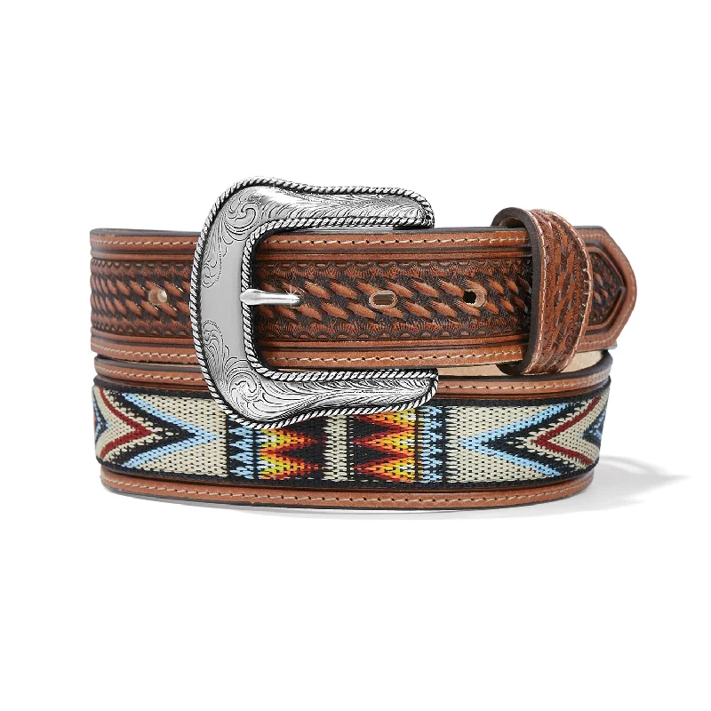 slim waist belt with geometric buckle for trousers -Men's Justin Bryce Canyon Western Belt #C14164