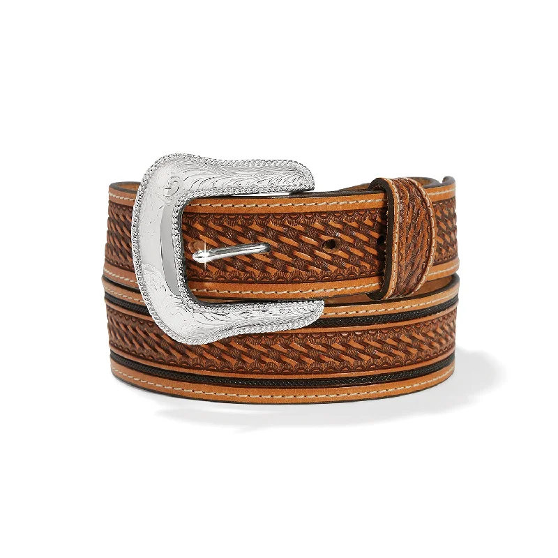 leather waist belt with bold silver buckle for jeans -Men’s Tony Lama Ringo Western Belt #C42764