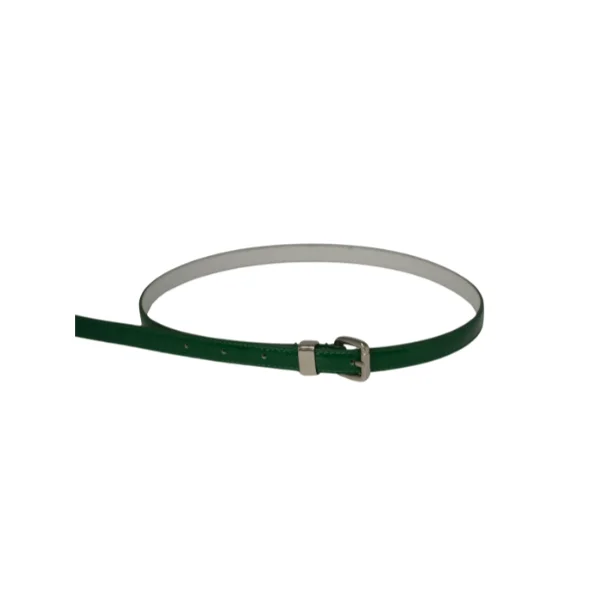 adjustable leather waist belt for casual skirts -CARRIE -  Womens Dark Forest Green Patent Skinny Leather Belt with Silver Buckle