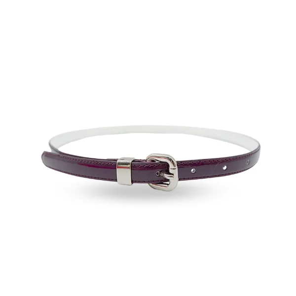 belt for casual skirts with modern finish -CARRIE -  Womens Purple Patent Skinny Leather Belt with Silver Buckle