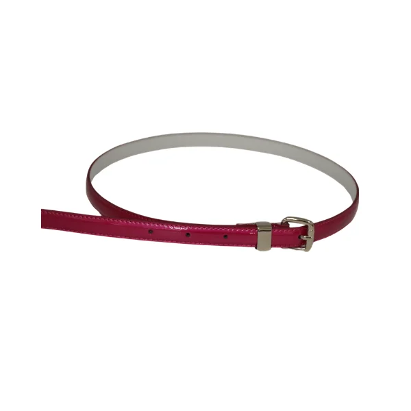 trendy leather waist belt with metal clasp -CARRIE - Womens Red Rosie Patent Skinny Leather Belt