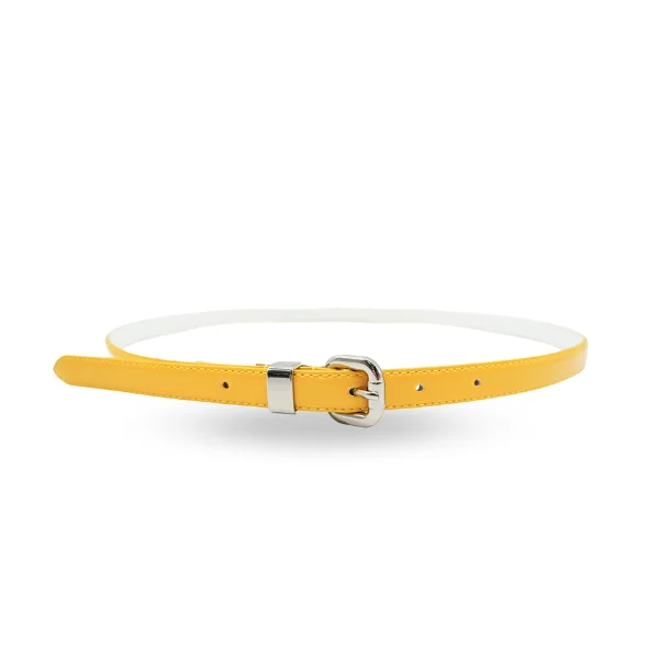 belt with subtle buckle design for casual skirts -CARRIE -  Womens Yellow Skinny Patent Leather Belt