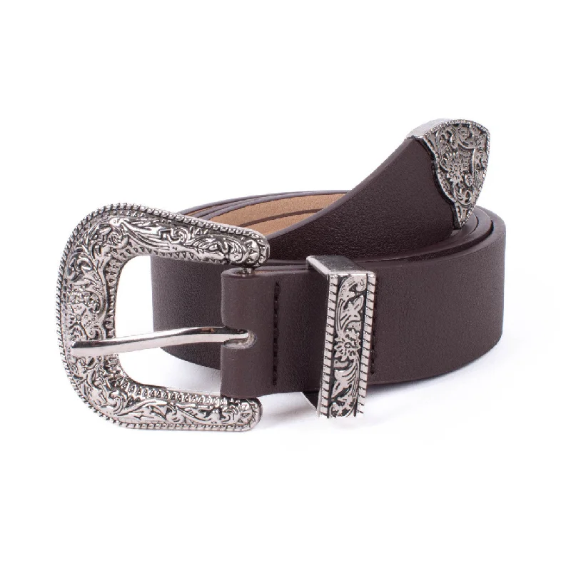 belt with chain detailing for trendy outfits -Faux Leather Western Style Horseshoe Belt