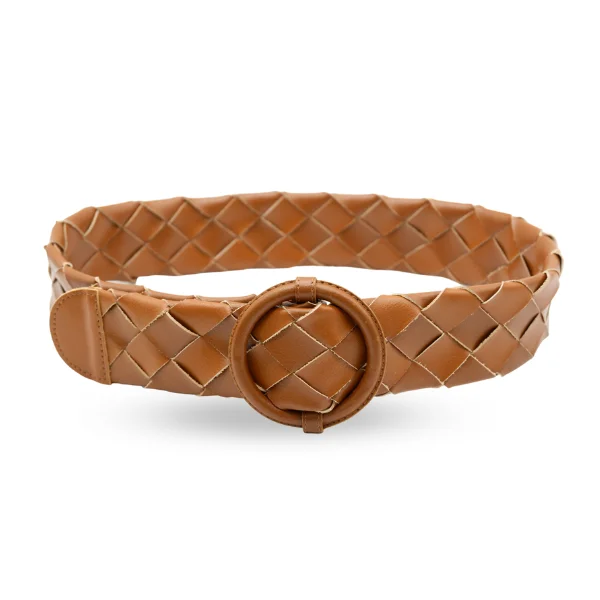 stylish waist belt for skirts with braided design -LONDRINA - Womens Brown Genuine Leather Plaited Belt