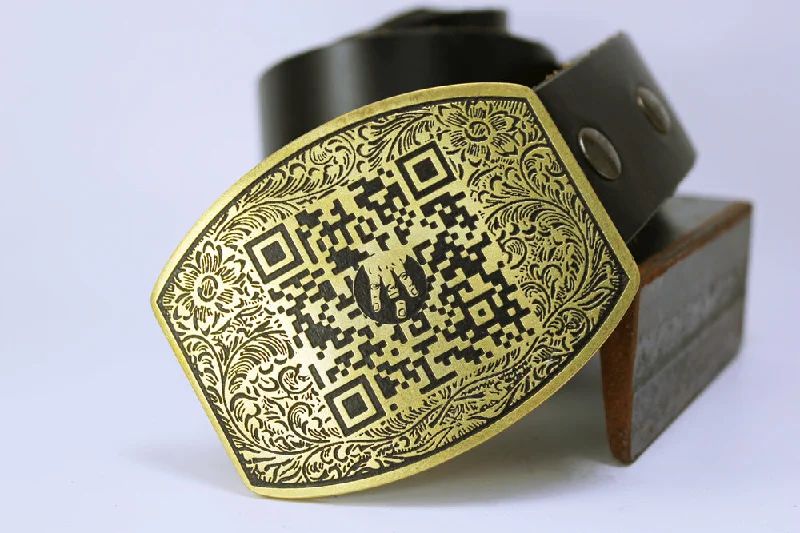 stylish waist belt for trendy trousers with buckle -QR CODE Custom Belt Buckle