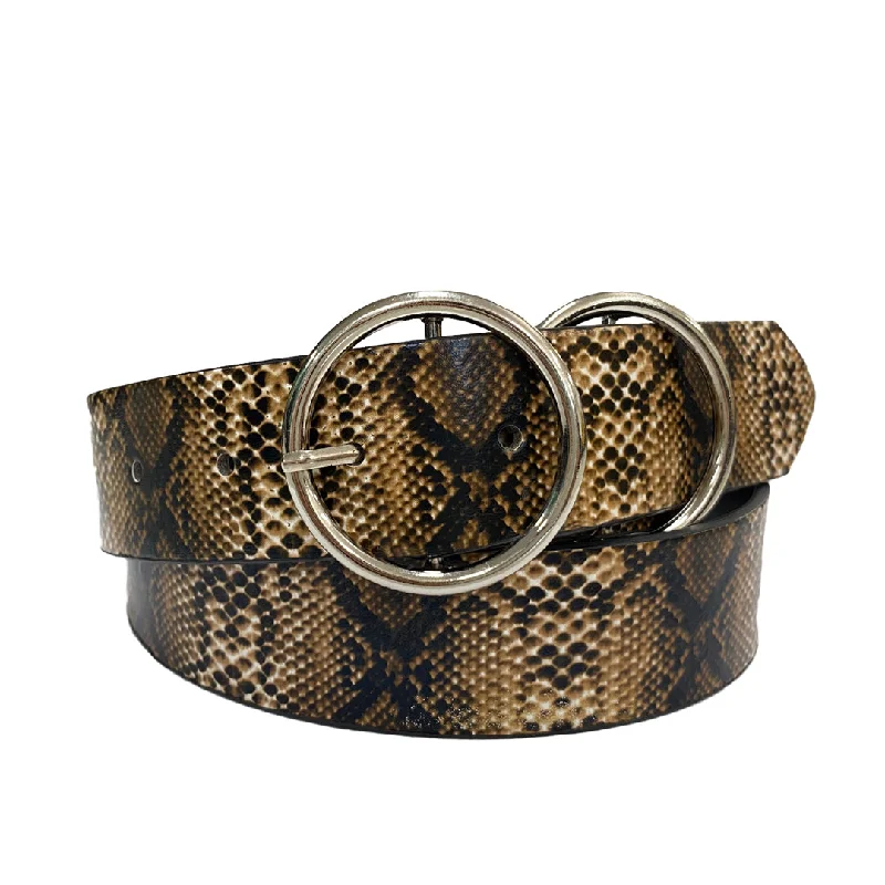 belt for women’s work attire with adjustable buckle -TOWNSVILLE - Women's Snake Skin Double Ring Genuine Leather Belt