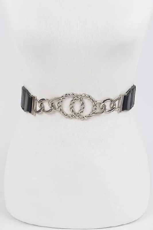 leather waist belt with intricate detailing for jeans -Curb Chain Twisted OO Belt