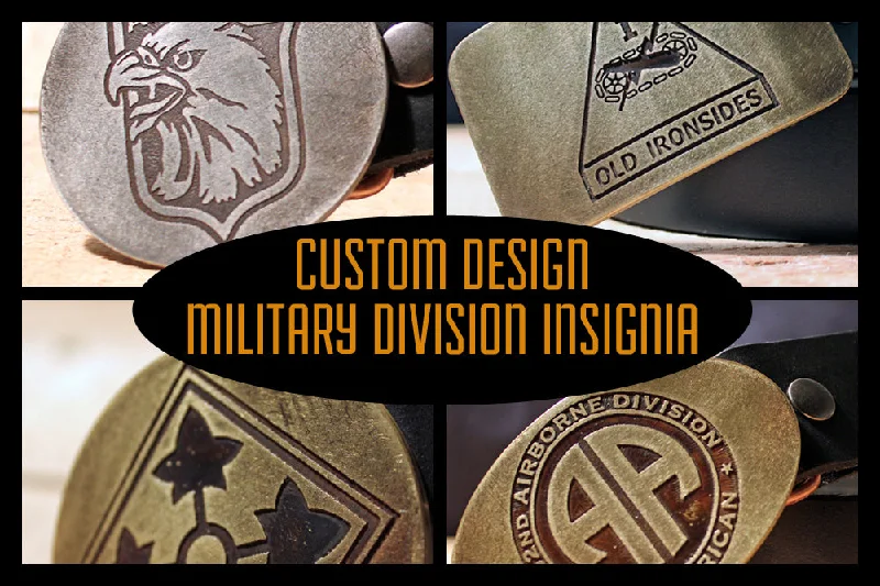 wide leather waist belt with simple design for jeans -Custom ARMY DIVISION Belt Buckle