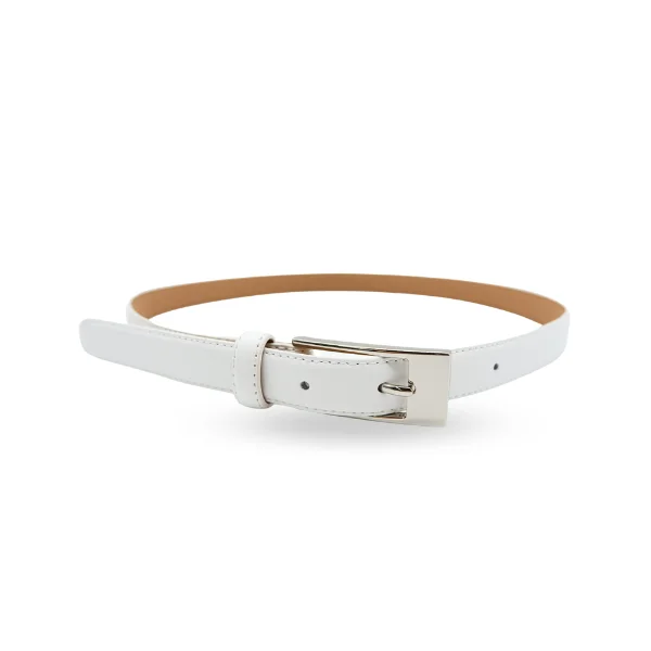 leather waist belt for casual jeans with silver buckle -DEANEEN - Women's White Matte Genuine Leather Belt