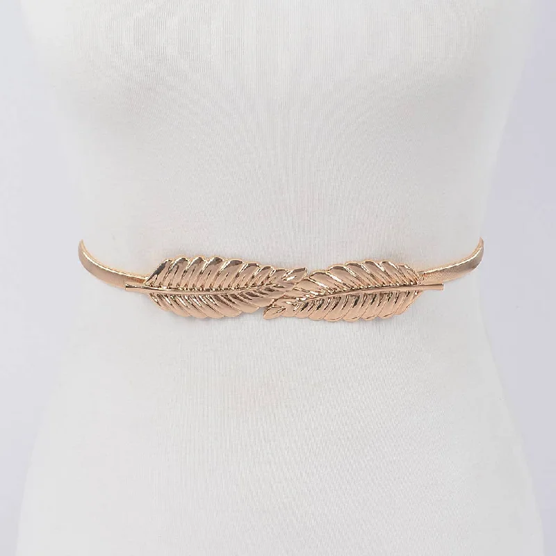 belt for trendy skirts with braided design -Double Leaf Metal Belt