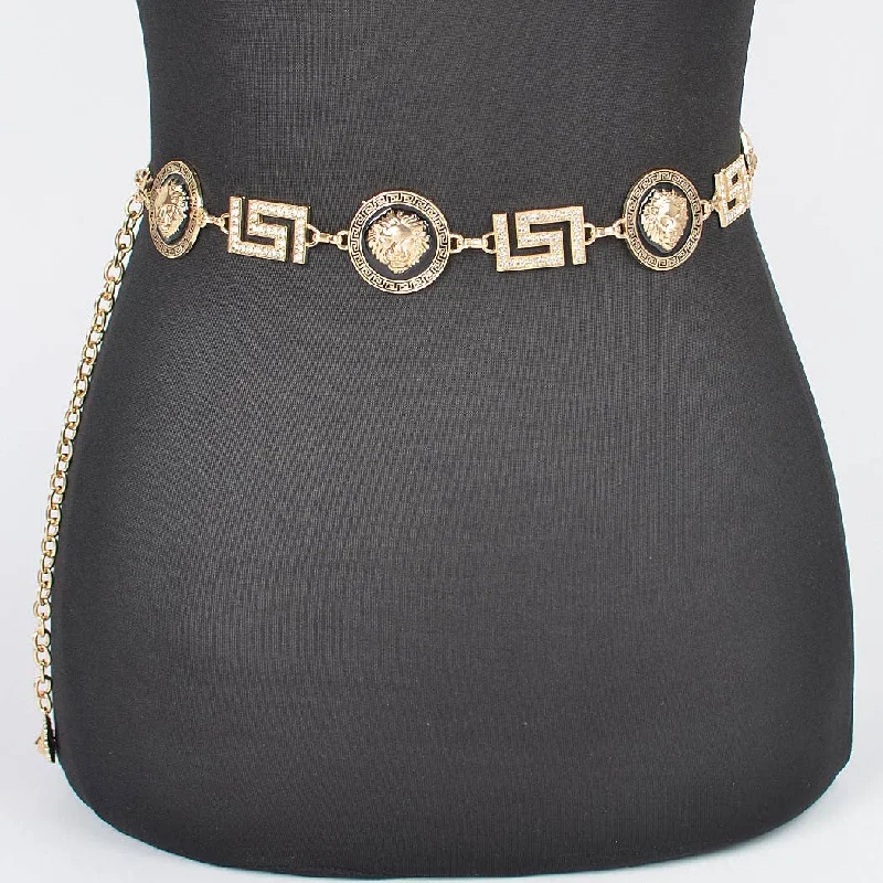 premium waist belt with simple leather design -Plus Size Etal Rhinestone Chain Belt