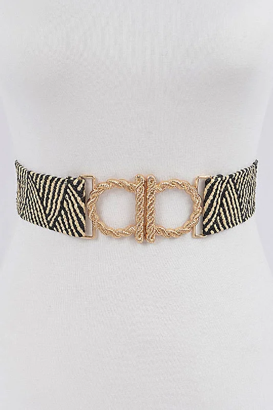 casual leather waist belt with unique buckle design -Faux Straw Belt