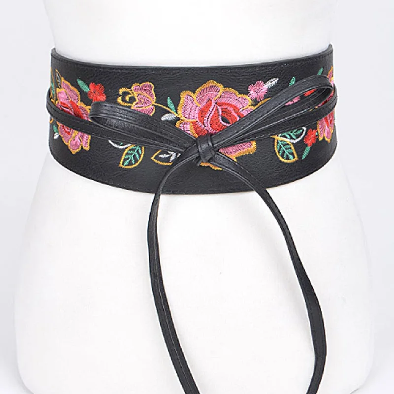 casual leather belt with large buckle for work trousers -Thick Floral Wrap Belt