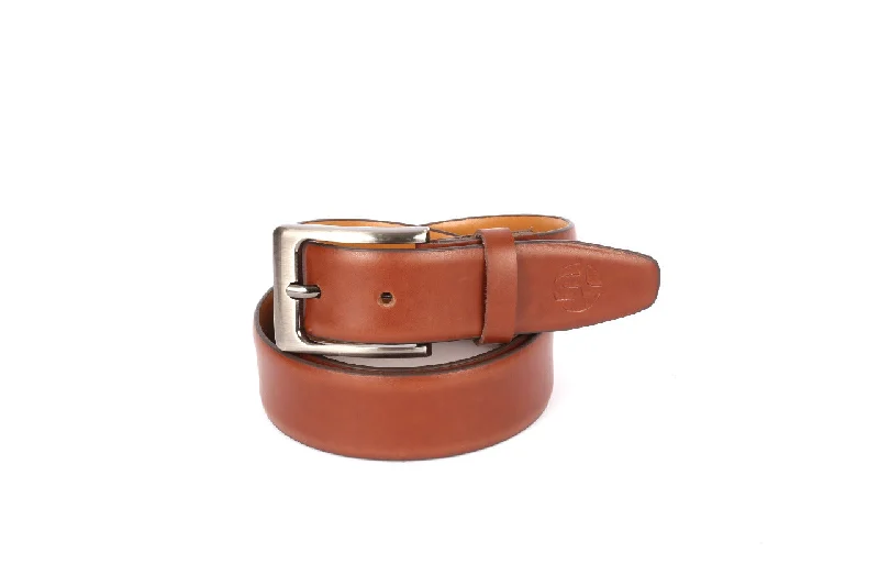 leather belt for high-waisted jeans with decorative buckle -FORMAL BELT 43013 (BROWN)