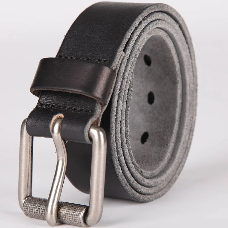 wide leather belt for casual skirts with bold buckle -Smooth Black Leather Belt