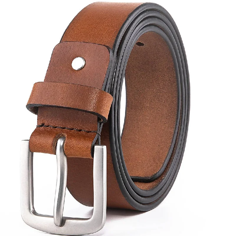 belt with classic buckle for office skirts -Genuine Leather Tan Belt 2088