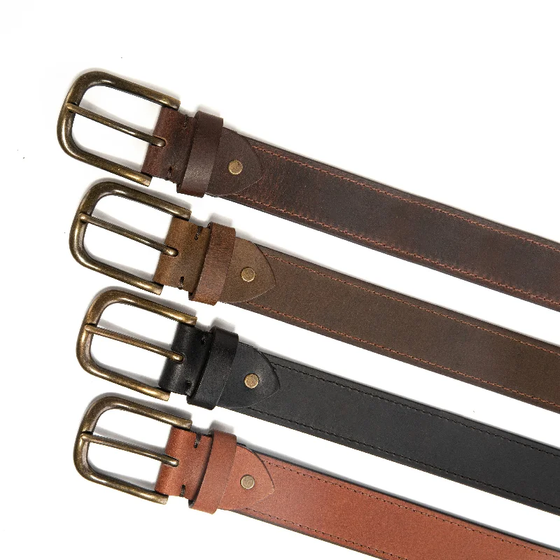 belt with wide metal buckle for business casual wear -Side Stitch Leather Belt