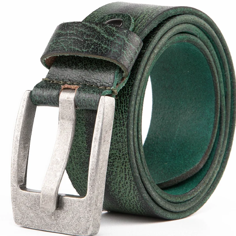 leather waist belt for formal trousers with small buckle -Distressed Green Leather Belt