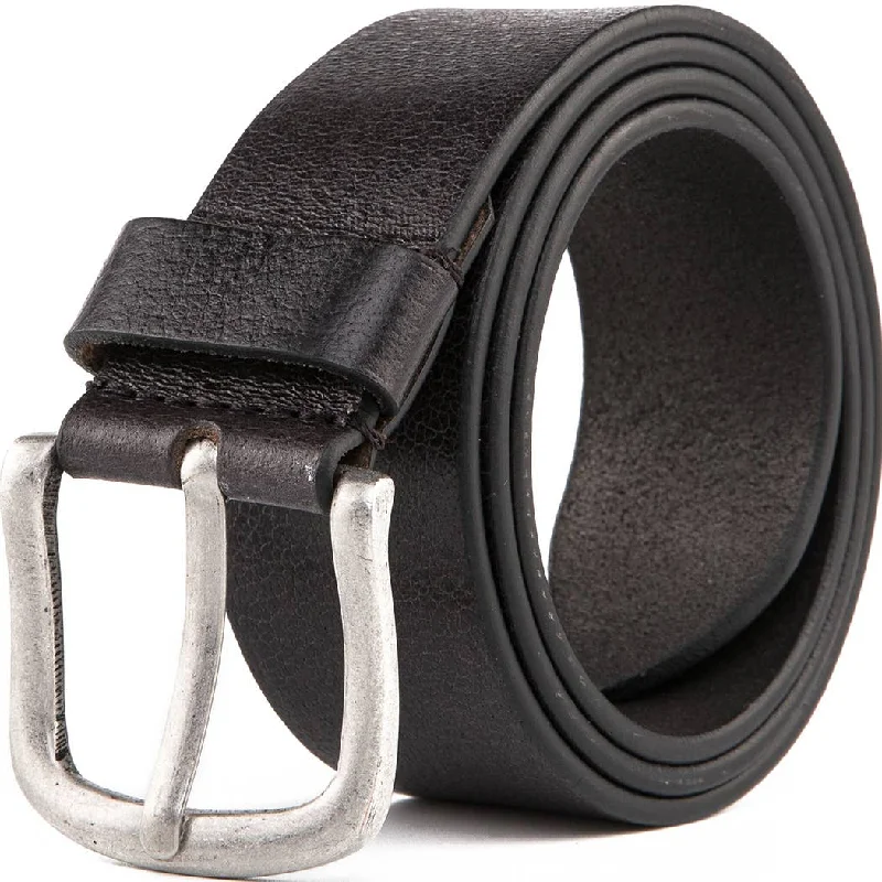 leather waist belt for office pants with simple design -Black Silver Leather Belt