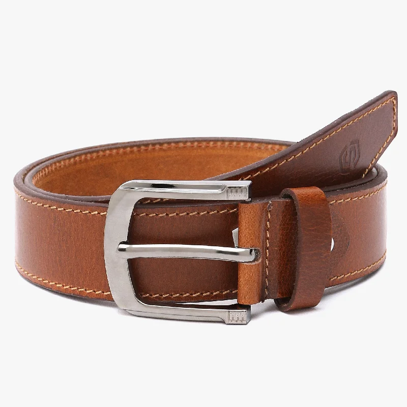 belt for trendy skirts with braided design -Men Genuine Leather Tan Belts