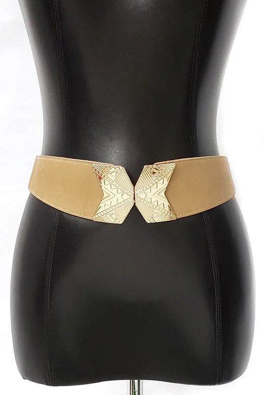 belt with metal finish for formal pants -Gold Metal Aztec Hook Belt