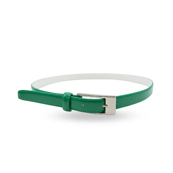 belt for office skirts with classic leather design -LACEY - Womens Emerald Green Patent Leather Belt