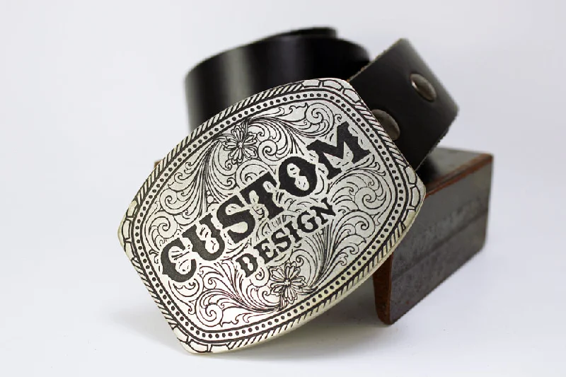 leather waist belt with floral accents for skirts -Groomsmen Gifts CUSTOM Belt Buckles