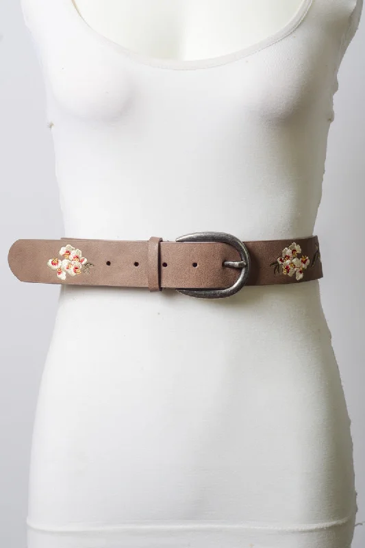 belt with bold buckle for work pants -Hibiscus Embroidered Bohemian Belt