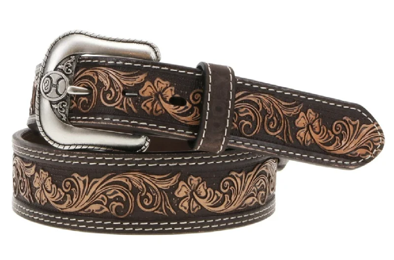 leather waist belt with bold accents for skirts -Men's Hooey Midnight Western Belt #HMBLT007