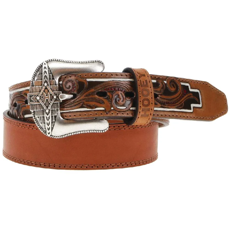 leather waist belt with unique finish for jeans -Men's Hooey Maverick Western Belt #HMBLT026