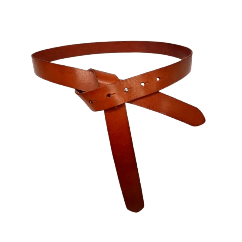 leather belt for casual wear with embossed buckle -IVY - Women's Stud Closure Leather Belt