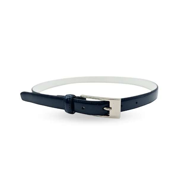 leather waist belt with statement buckle for jeans -LACEY - Women's Navy Genuine Leather Patent Belt