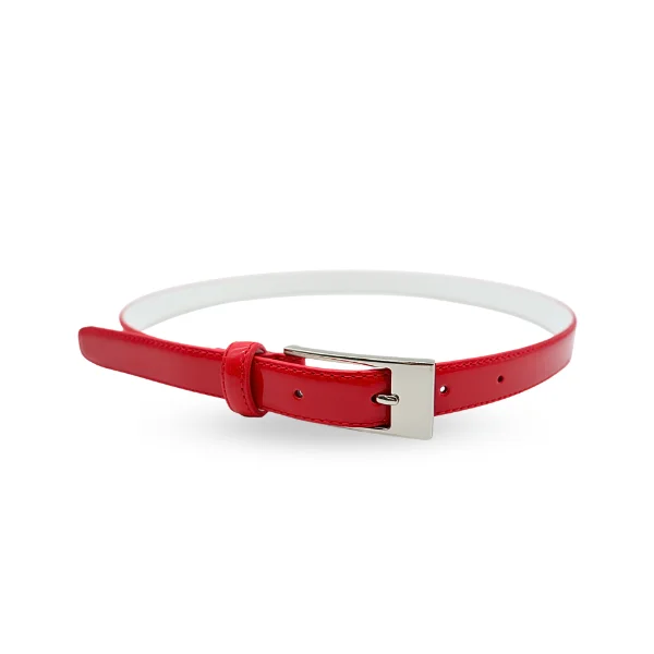 stylish waist belt with floral buckle for skirts -LACEY - Women's Red Skinny Genuine Leather Patent Belt with Silver Buckle