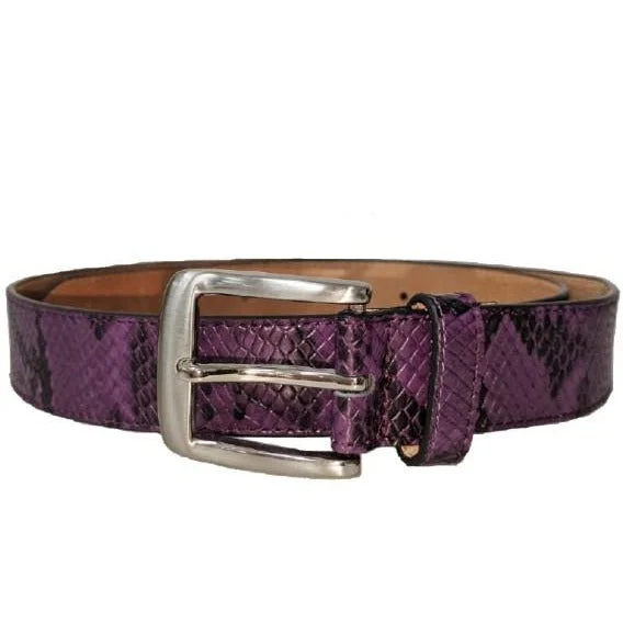 leather waist belt for office skirts with silver buckle -LAVENDER BAY - Women's Snake Print Purple Leather Belt