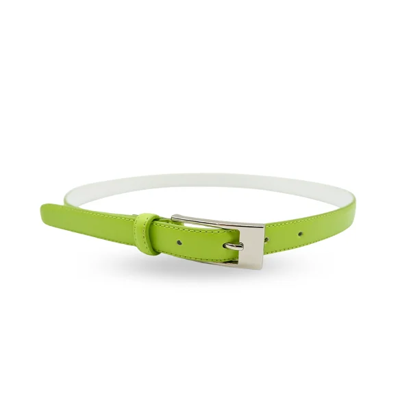 belt with chic buckle for casual outfits -DEANEEN - Womens Lime Leather Skinny Belt with Silver Buckle