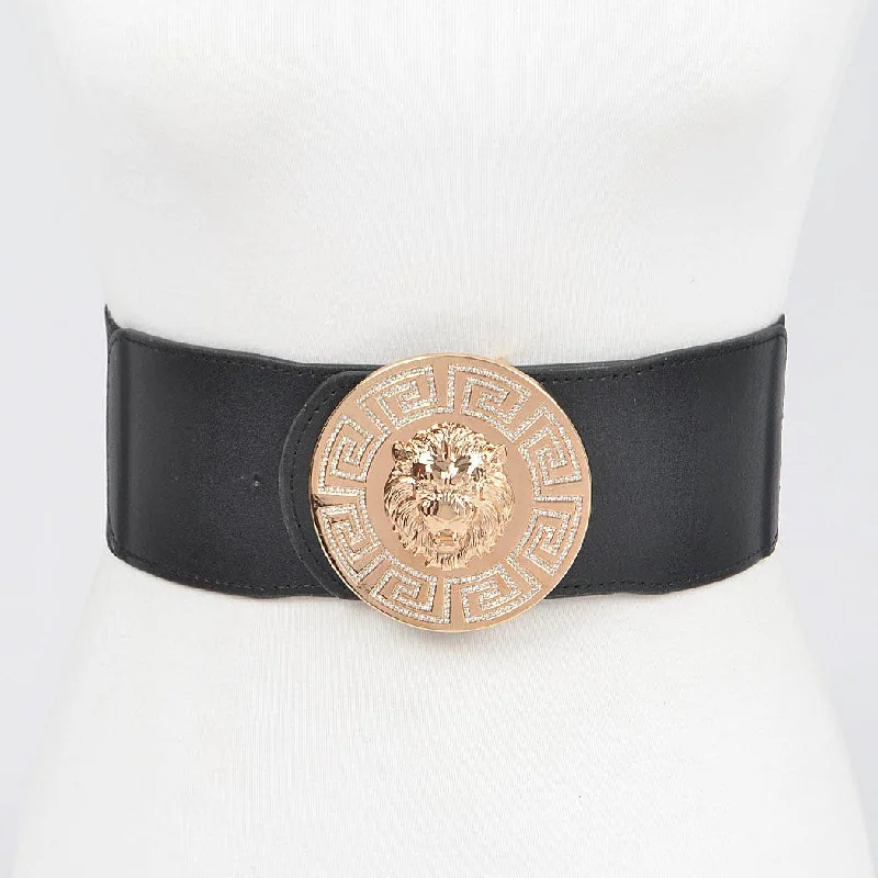 premium leather belt for casual trousers with buckle -Lion Buckle Elastic Belt