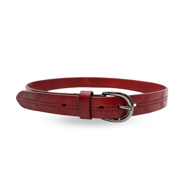 leather waist belt for casual skirts with simple buckle -LOLA - Womens Burgundy Embossed Genuine Leather Belt