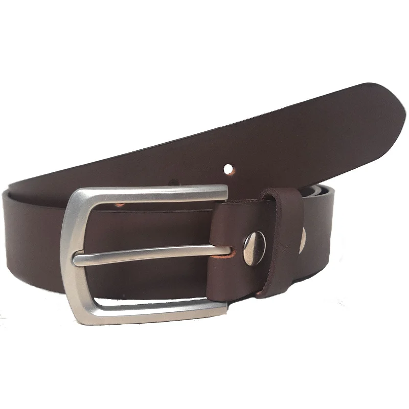 stylish belt with subtle design for office pants -Men's Genuine Leather Brown Belt