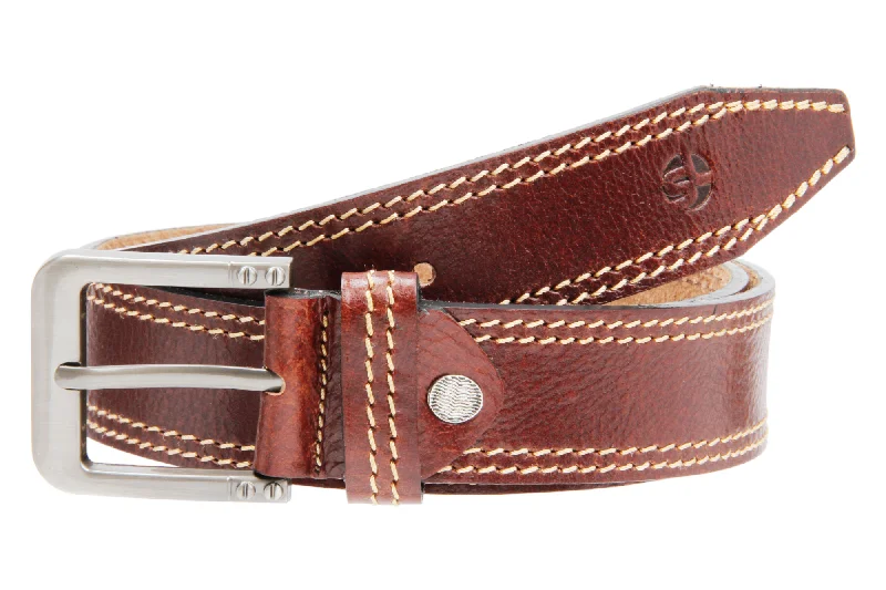 wide leather waist belt with metal buckle for dresses -MENS LEATHER CASUAL BELT 996428