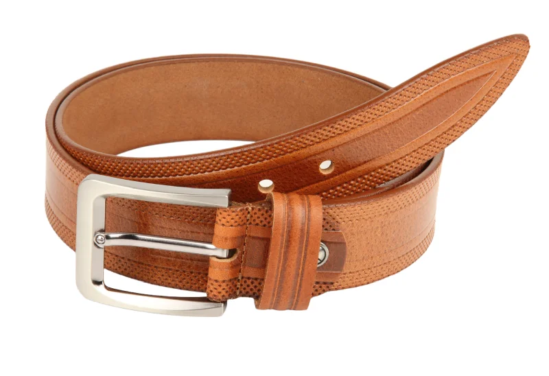 leather belt with metallic details for casual pants -Mens Premium Casual leather Belt 54763 (Tan)