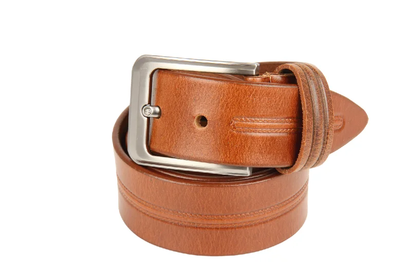 leather waist belt with gold buckle for office wear -Mens Premium Casual leather Belt 54764 (Tan)